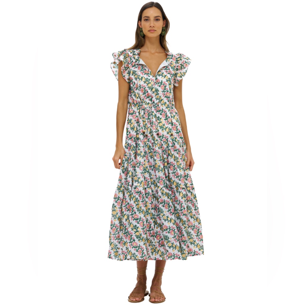 Oliphant Lupina Cinched Flirty Floral Print Midi Dress Women's Xxl